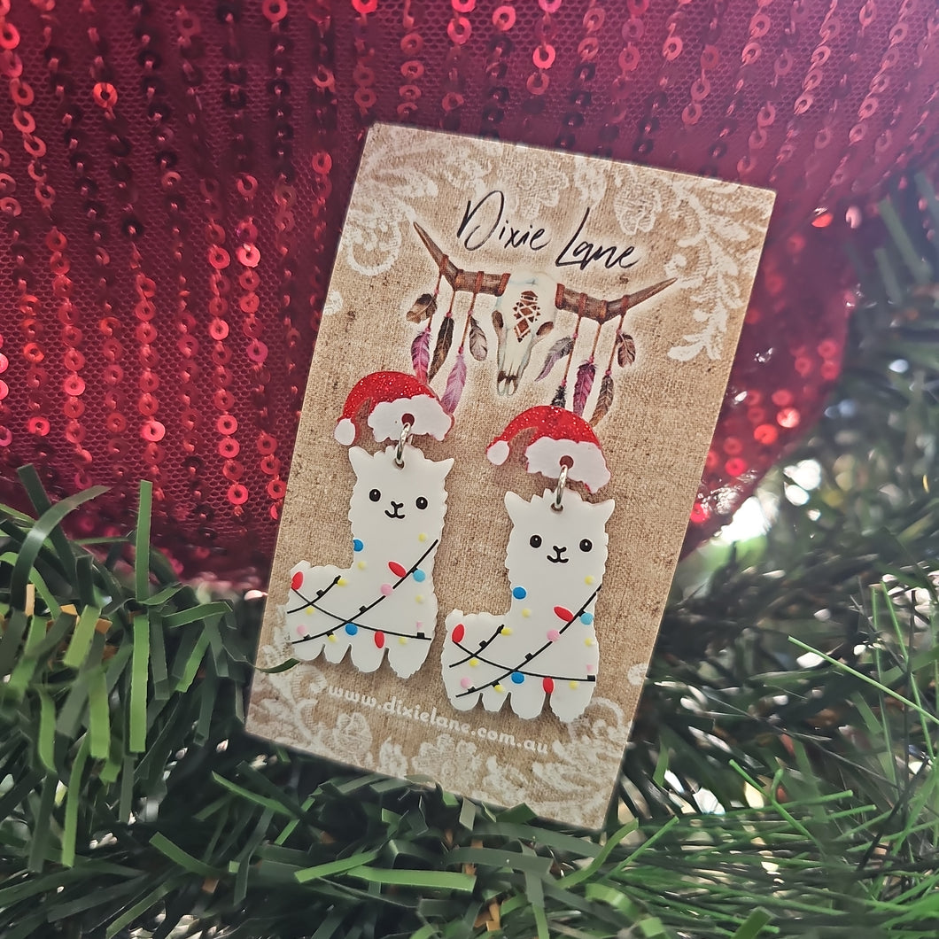 Alpaca Christmas Earrings