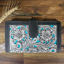 Load image into Gallery viewer, Carved Turquoise Leather Wallet
