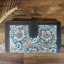 Load image into Gallery viewer, Carved Turquoise Leather Wallet