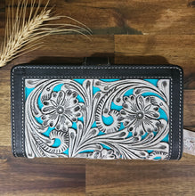 Load image into Gallery viewer, Carved Turquoise Leather Wallet