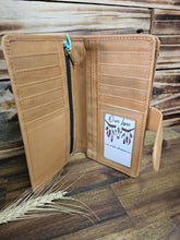 Load image into Gallery viewer, Carved Turquoise Leather Wallet