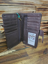Load image into Gallery viewer, Carved Turquoise Leather Wallet