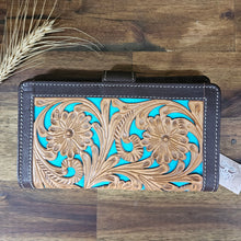 Load image into Gallery viewer, Carved Turquoise Leather Wallet