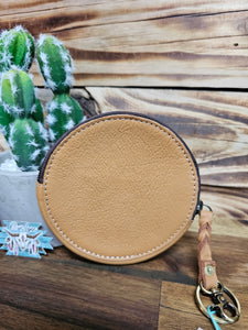 Round Tooled Leather Coin Purse