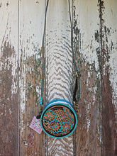 Load image into Gallery viewer, Small Tooled Round Cowhide Bag