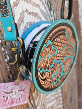 Load image into Gallery viewer, Small Tooled Round Cowhide Bag