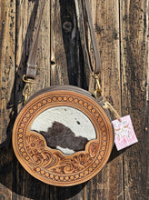 Load image into Gallery viewer, Leather & Hide Round Bag