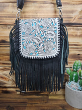 Load image into Gallery viewer, Carved Leather Fringe Crossbody Bag