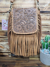 Load image into Gallery viewer, Carved Leather Fringe Crossbody Bag