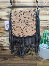 Load image into Gallery viewer, Carved Leather Fringe Crossbody Bag