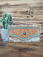 Load image into Gallery viewer, Turquoise Leather & Hide Wallet