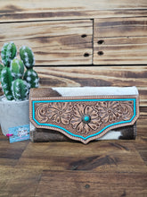 Load image into Gallery viewer, Turquoise Leather & Hide Wallet