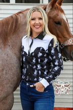 Load image into Gallery viewer, Black Buckaroo - RANCH DRESS'N Rodeo Performance Shirt