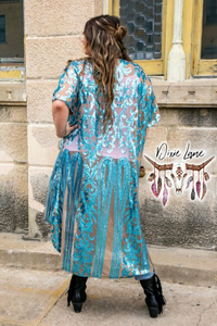 Vegas Sequin Duster - Taupe/Blue