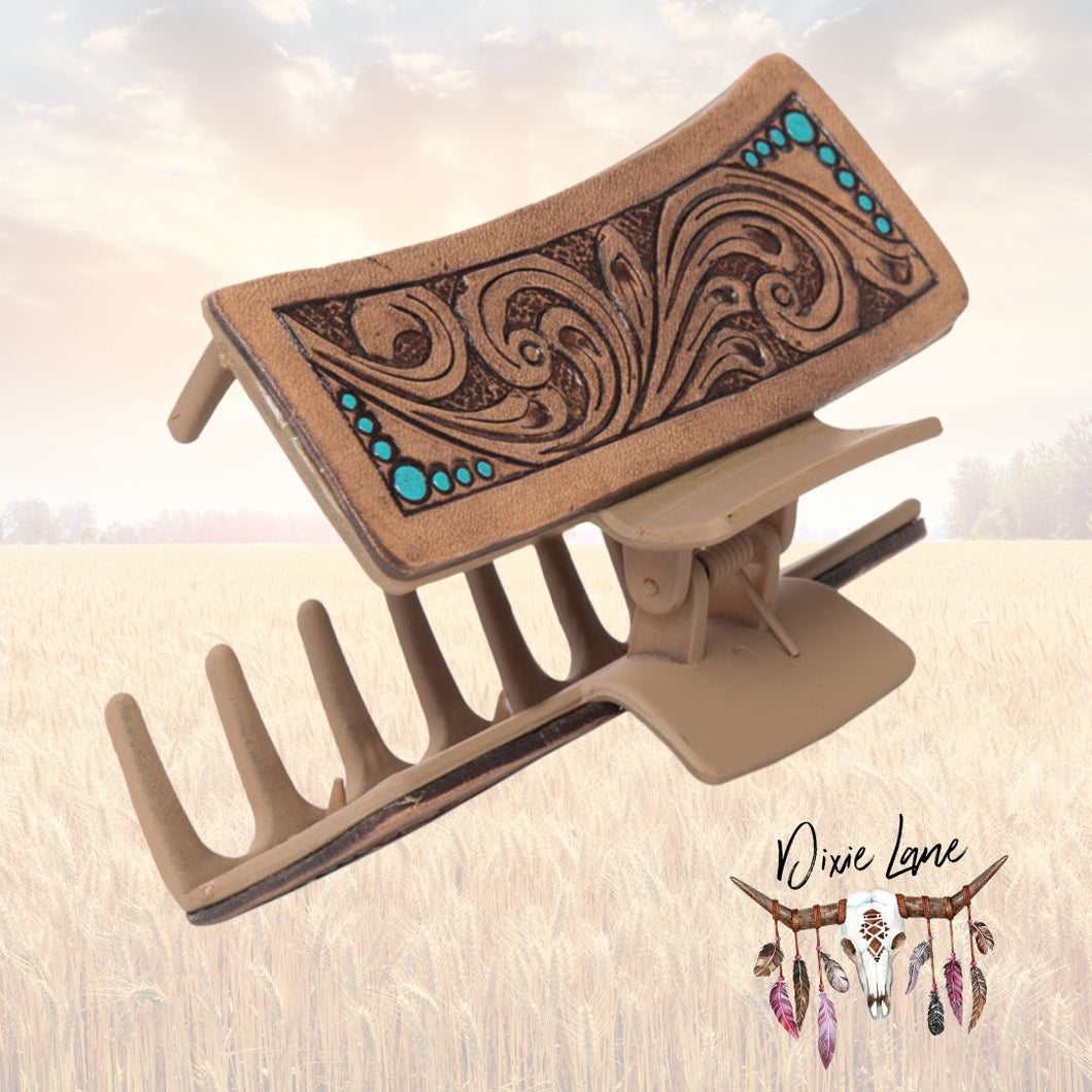 Genuine Leather Hair Claw - Brown