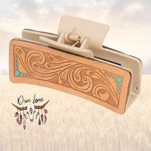 Genuine Leather Hair Claw - Tan