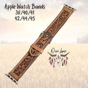 Tooled Leather Apple Watch Band - Brown