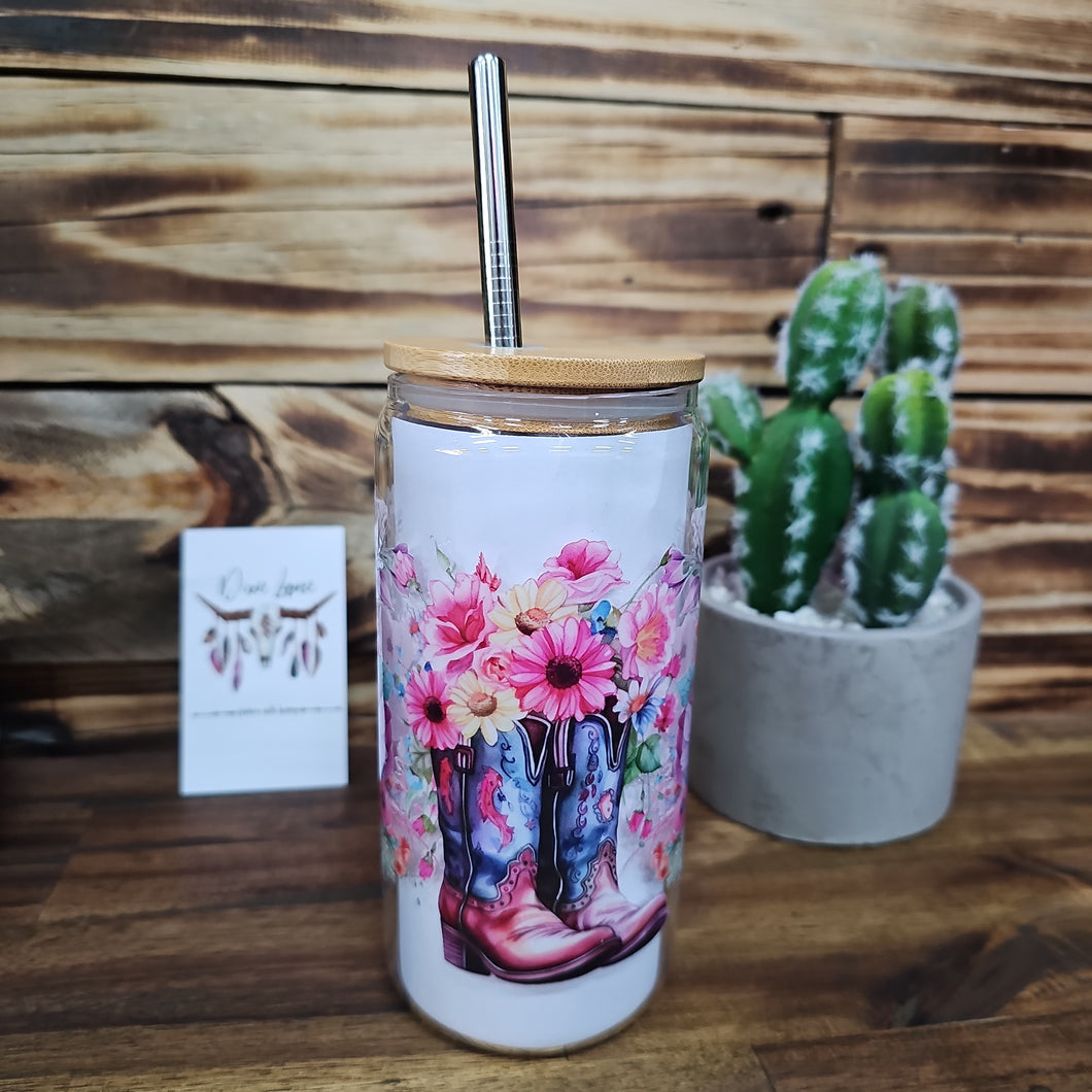 Floral Boots - 500ml Glass Tumbler