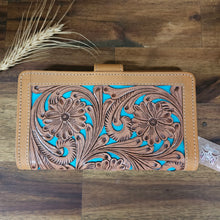 Load image into Gallery viewer, Carved Turquoise Leather Wallet
