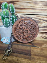 Load image into Gallery viewer, Round Tooled Leather Coin Purse
