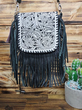 Load image into Gallery viewer, Carved Leather Fringe Crossbody Bag
