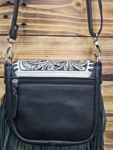 Carved Leather Fringe Crossbody Bag