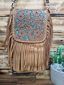 Carved Leather Fringe Crossbody Bag
