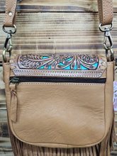 Load image into Gallery viewer, Carved Leather Fringe Crossbody Bag
