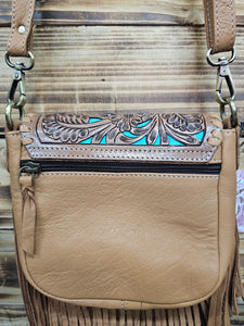 Carved Leather Fringe Crossbody Bag