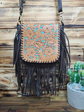 Load image into Gallery viewer, Carved Leather Fringe Crossbody Bag
