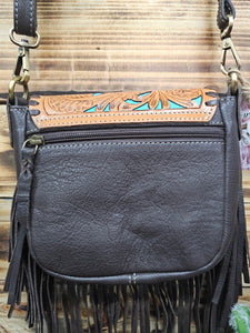 Carved Leather Fringe Crossbody Bag