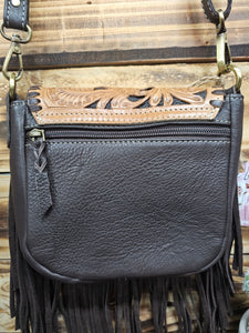 Carved Leather Fringe Crossbody Bag