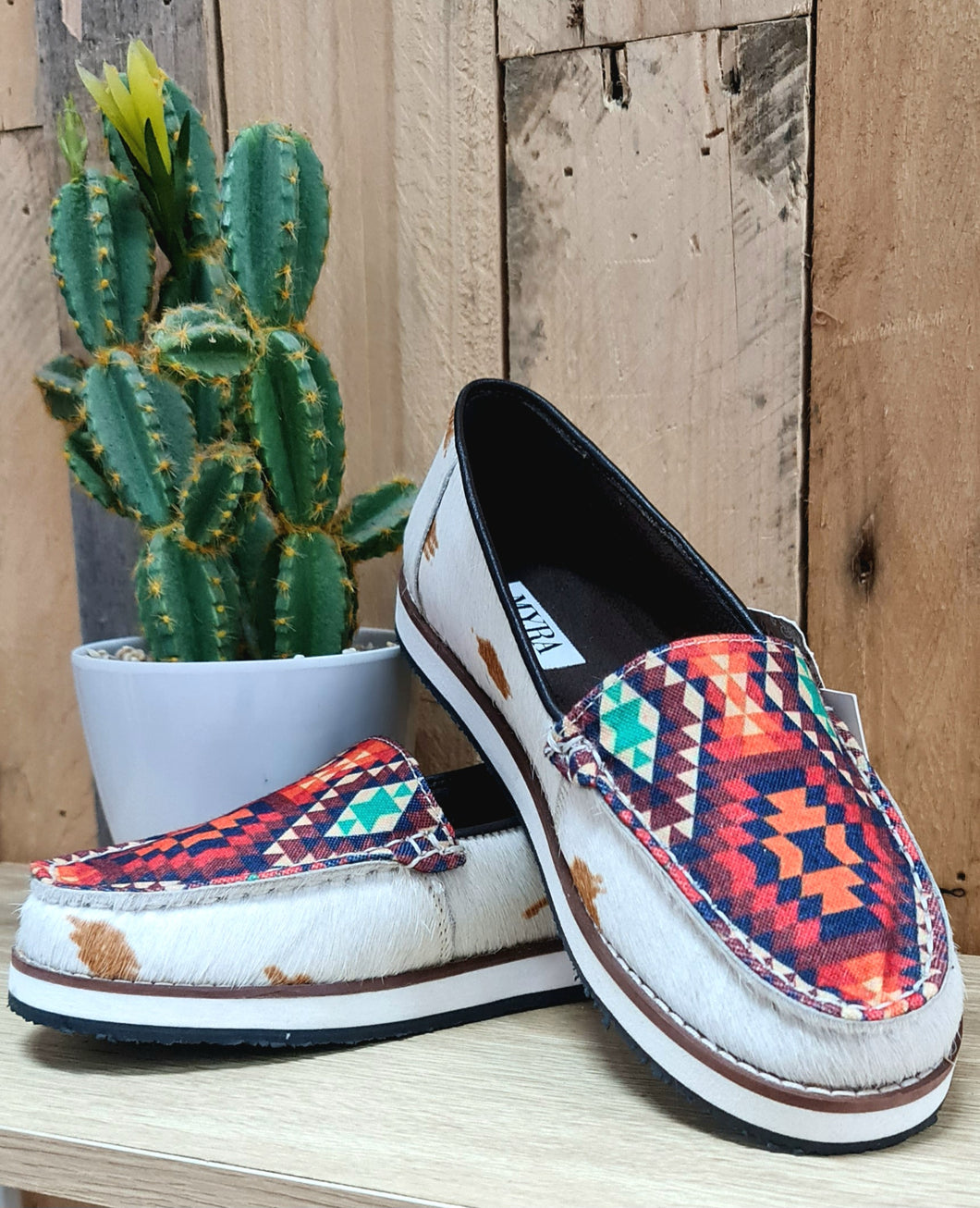 Hide Orange Navy Aztec Mocs