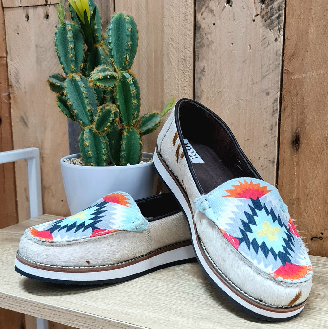 Hide Blue Grey Orange Aztec Mocs