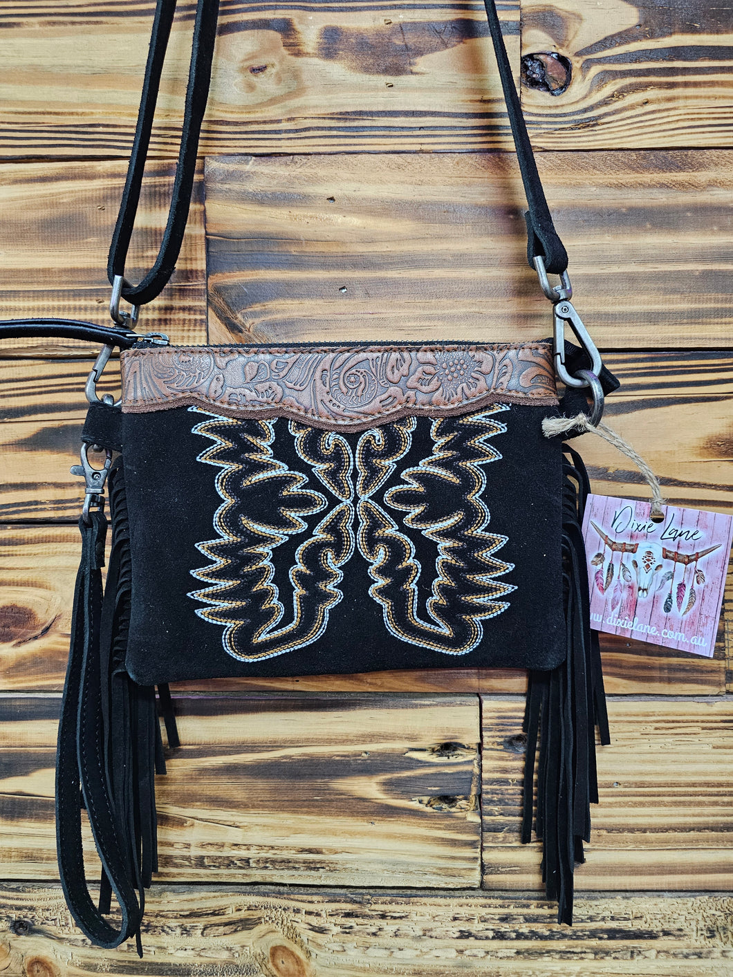 Boot Stitch Crossbody Bag - Black