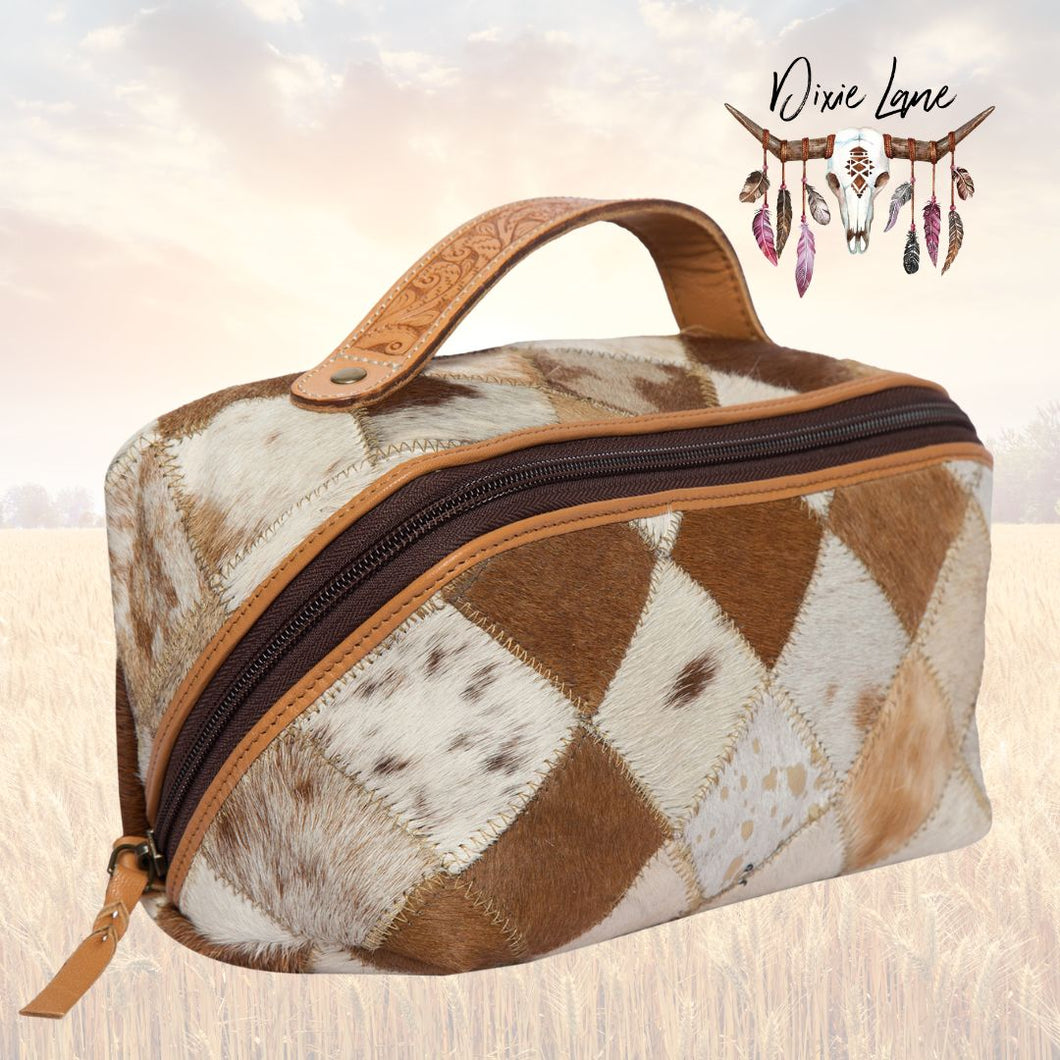 Cowhide Patchwork Cosmetic Bag