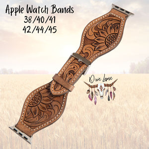Tooled Leather Apple Watch Band - Brown