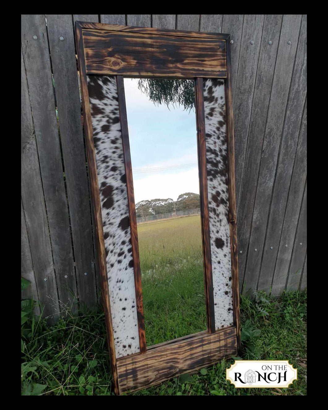 On The Ranch Cowhide Mirror