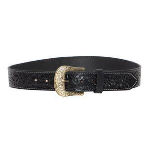 Tooled Leather Belt - Black