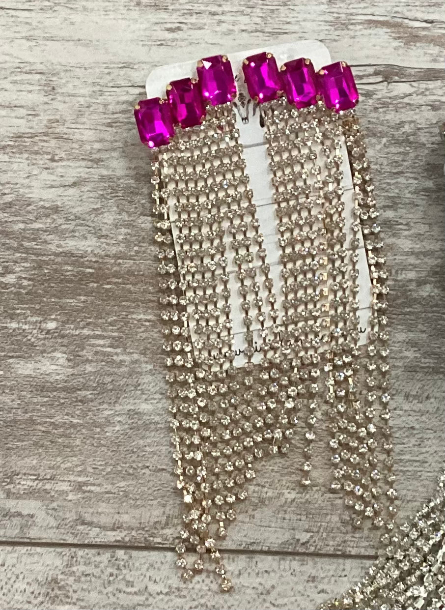 Gold Magenta Dangle Earrings