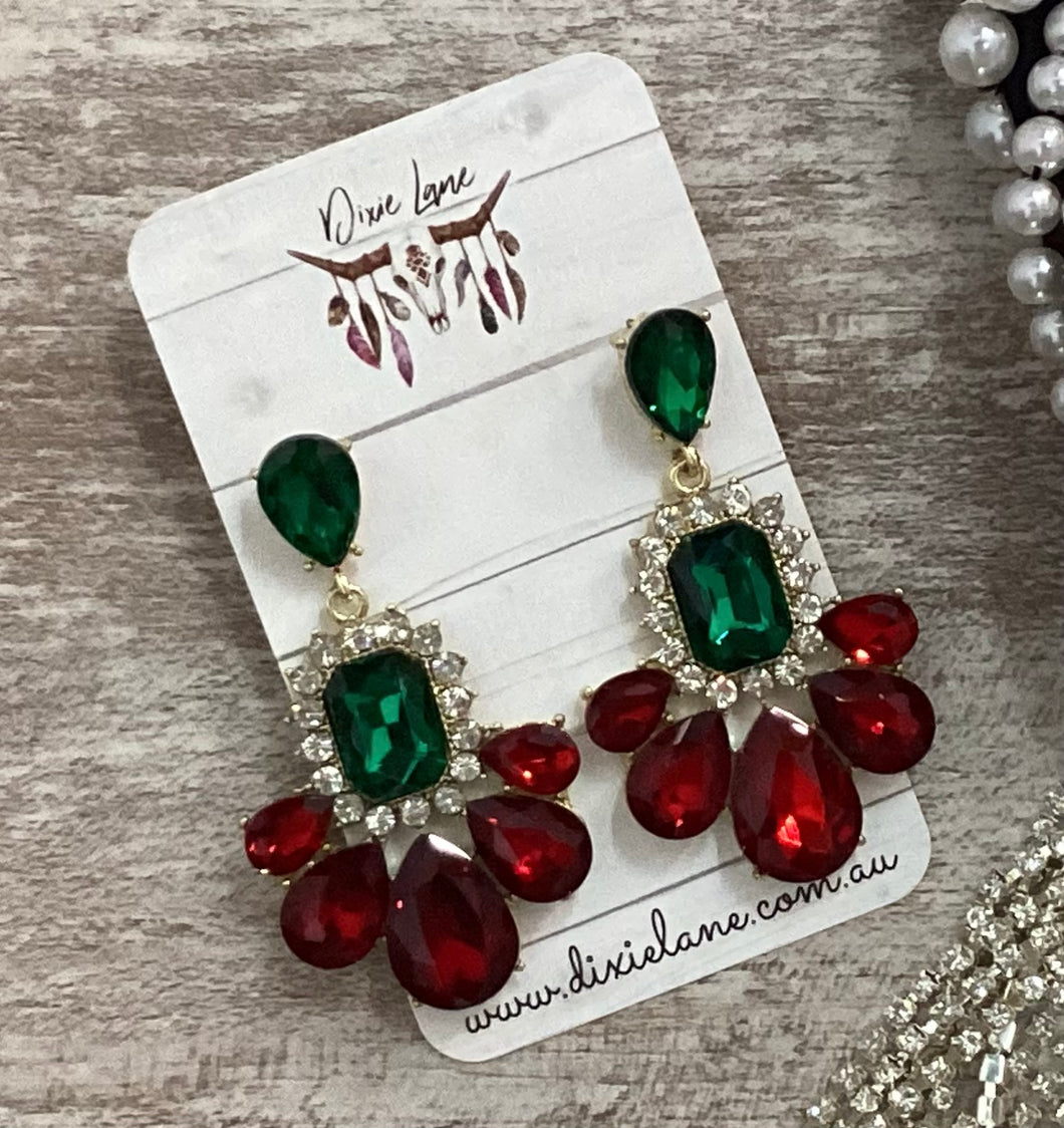 Emerald and Red Earrings