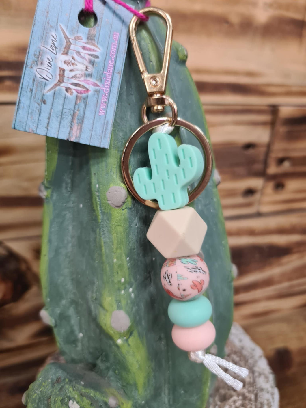 Silicone Bead Cactus Keyring