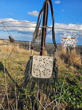 Load image into Gallery viewer, Carved Leather Fringe Crossbody Bag
