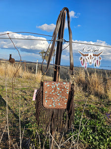 Carved Leather Fringe Crossbody Bag