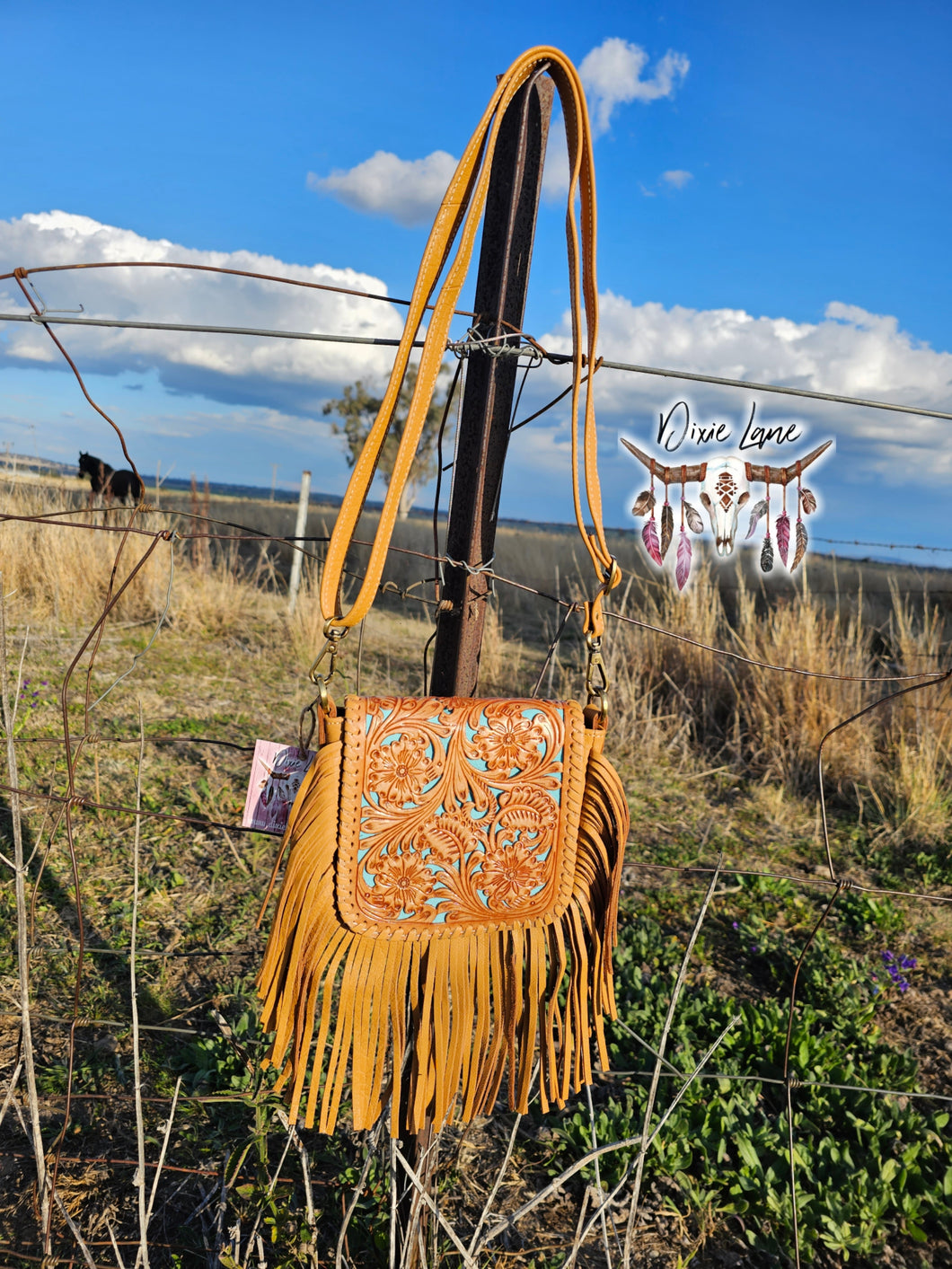 Carved Leather Fringe Crossbody Bag