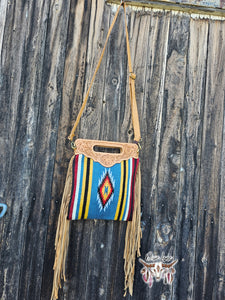 Leather & Saddle Blanket Fringe Sling Bag