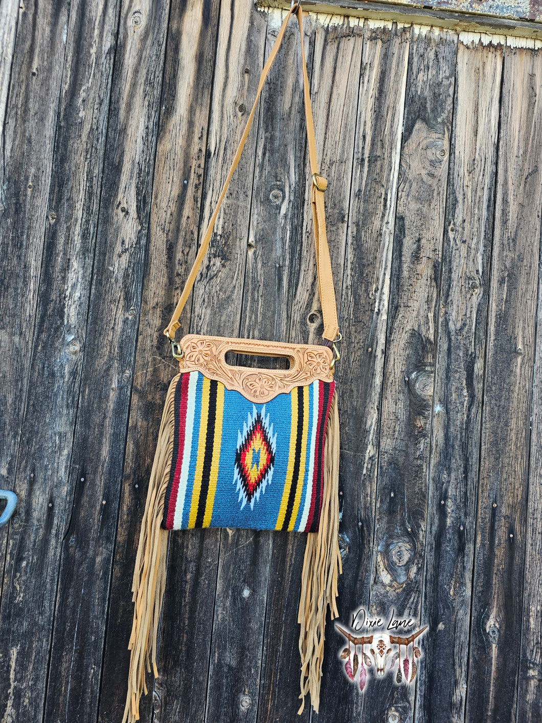 Leather & Saddle Blanket Fringe Sling Bag