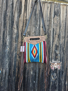 Leather & Saddle Blanket Fringe Sling Bag