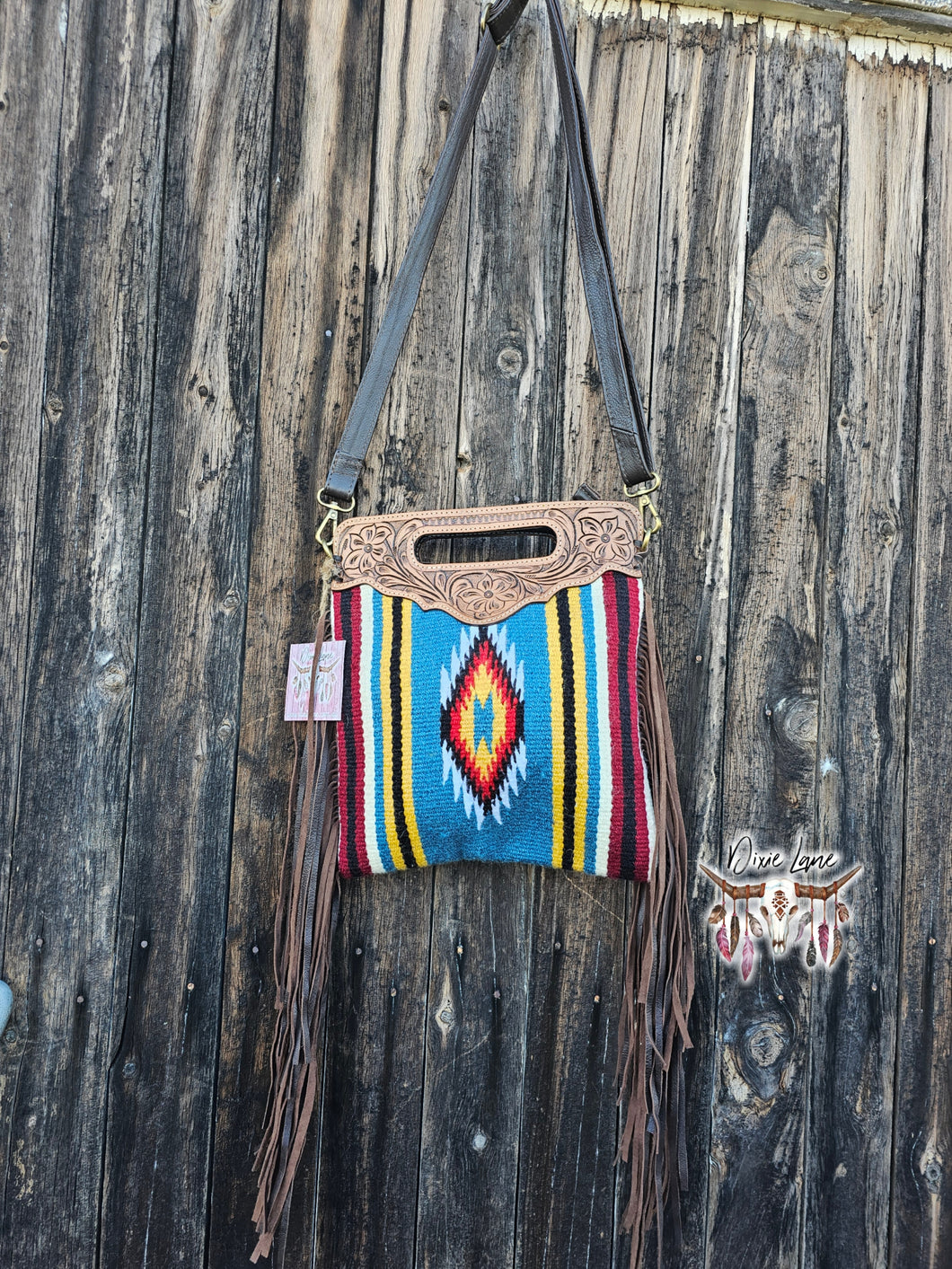 Leather & Saddle Blanket Fringe Sling Bag