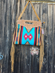 Leather & Saddle Blanket Fringe Handbag